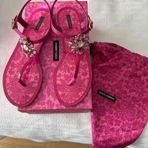 Dolce & Gabbana Pink Jeweled T-Strap Sandals